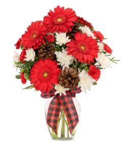 Daisies And Pinecones Christmas Bouquet