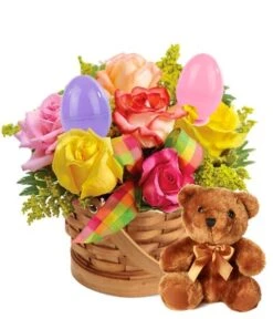 Bear And Rose Basket