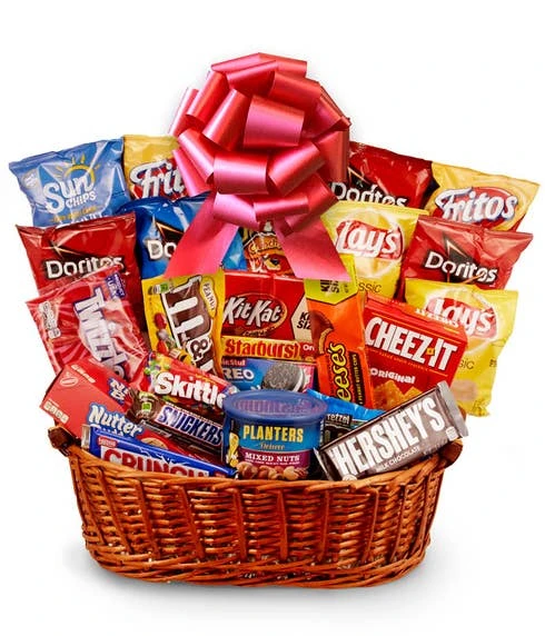 Sweet And Salty Gift Basket - Red Bow 1 Sweet And Salty Gift Basket - Red Bow