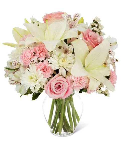Pink Rose White Lily Bouquet 1 Pink Rose White Lily Bouquet