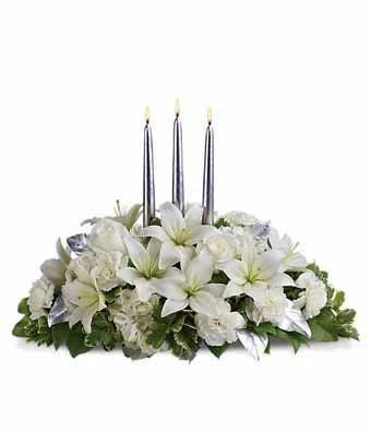 Silver White Lily Centerpiece -Christmas Flower Store T132 1