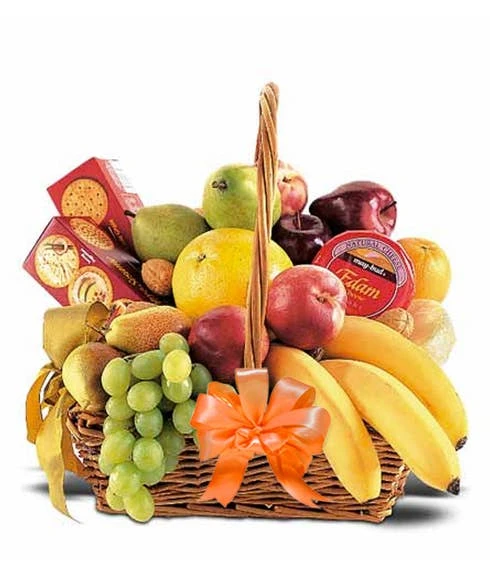 Fruit And Cheese Gift Basket Orange Bow 1 Fruit And Cheese Gift Basket Orange Bow